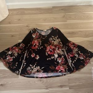 Floral bell sleeve top